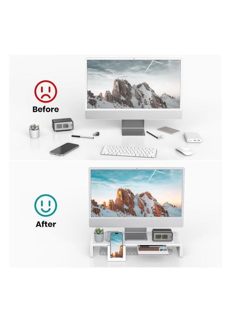 Monitor Desk Mount Stand Riser, Foldable Computer Monitor Riser,Height Adjustable Computer Stand, Desk Shelf Riser with Storage Drawer  (White) - Image 5